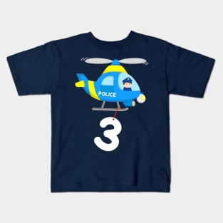 3rd Birthday Police Helicopter Boys 3 Years Kids T-Shirt